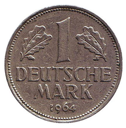 Монета 1 марка. 1964 год (F), ФРГ.