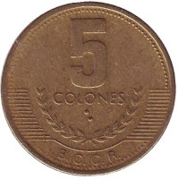Монета 5 колонов. 1999 год, Коста-Рика. 