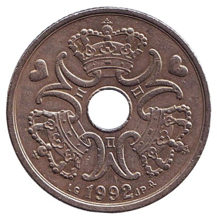 Монета 5 крон. 1992 год, Дания.