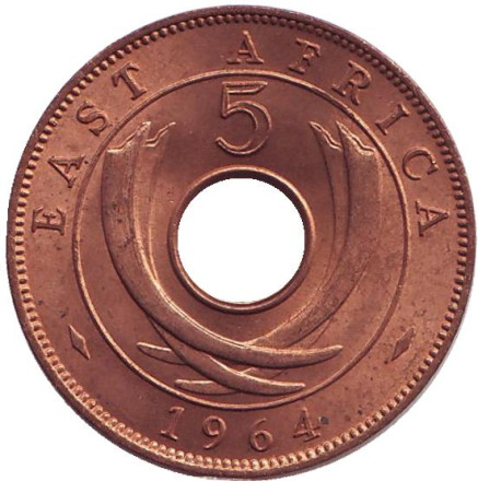 Монета 5 центов, 1964 год, Восточная Африка. XF-aUNC.