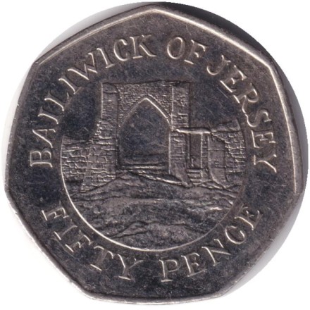 Монета 50 пенсов. 2014 год, Джерси. Замок Гросне.