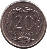 Монета 20 грошей. 1998 год, Польша.