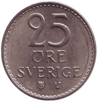 Монета 25 эре. 1965 год, Швеция. Монета 25 эре. 1965 год, Швеция.