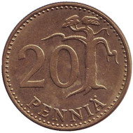 Монета 20 пенни. 1986 год, Финляндия. Монета 20 пенни. 1986 год, Финляндия.