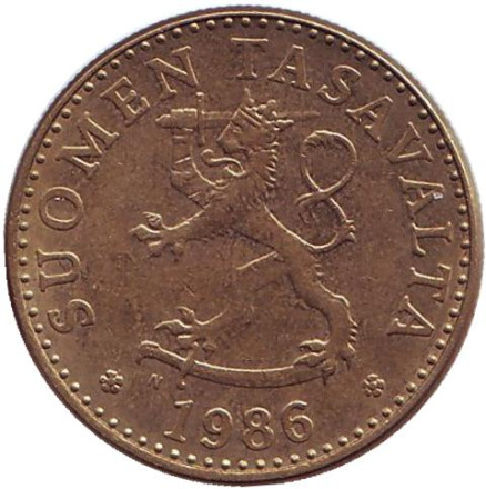 Монета 20 пенни. 1986 год, Финляндия.