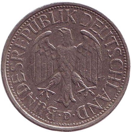 Монета 1 марка. 1976 год (D), ФРГ.