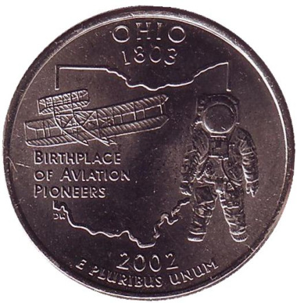 Монета 25 центов (D). 2002 год, США. Огайо. Штат № 17.