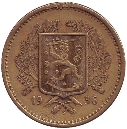 Монета 20 марок. 1936 год, Финляндия. Состояние - F. Монета 20 марок. 1936 год, Финляндия. Состояние - F.