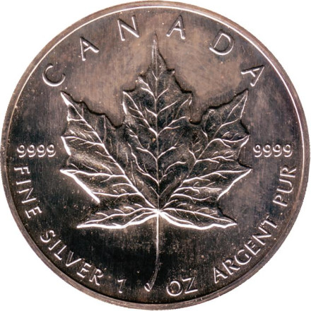 Монета 5 долларов. 1989 год, Канада. Кленовый лист.