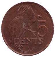 Монета 5 центов. 1984 год, Тринидад и Тобаго. Райская птица. Монета 5 центов. 1984 год, Тринидад и Тобаго. Райская птица.