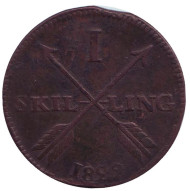 Монета 1 скиллинг. 1829 год, Швеция. Монета 1 скиллинг. 1829 год, Швеция.
