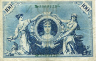 Рейхсбанкнота 100 марок. 1908 год, Германская империя. Рейхсбанкнота 100 марок. 1908 год, Германская империя.