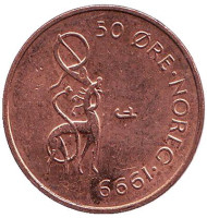 Монета 50 эре. 1999 год, Норвегия. Животное. Монета 50 эре. 1999 год, Норвегия. Животное.
