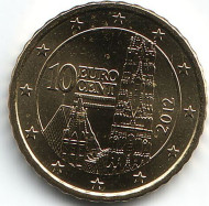 Монета 10 центов. 2012 год, Австрия. Монета 10 центов. 2012 год, Австрия.