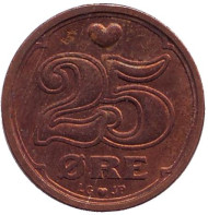 Монета 25 эре. 1993 год, Дания. Монета 25 эре. 1993 год, Дания.
