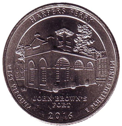 Монета 25 центов (D). 2016 год, США. Национальный исторический парк Харперс Ферри. Парк № 33.