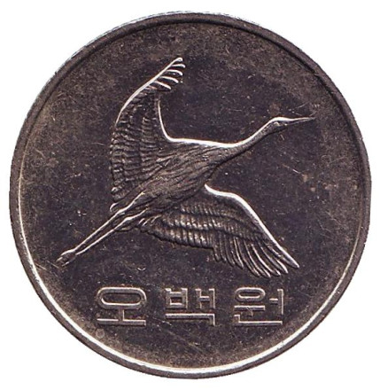 Монета 500 вон. 2009 год, Южная Корея. Маньчжурский журавль.