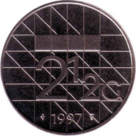 Монета 2,5 гульдена. 1997 год, Нидерланды. BU.