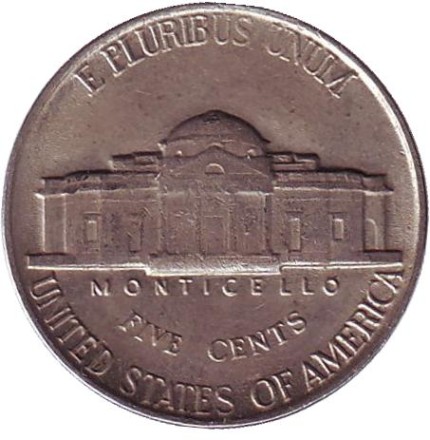 Монета 5 центов. 1946 год, США. Джефферсон. Монтичелло.