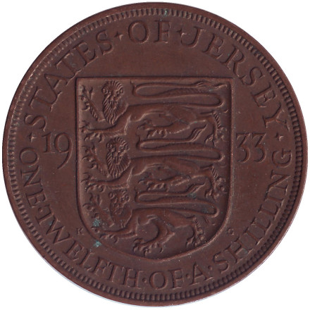 Монета 1/12 шиллинга. 1933 год, Джерси.