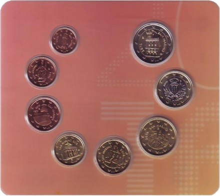 Годовой набор монет евро в буклете. 2016 год, Сан-Марино. Годовой набор монет евро в буклете. 2016 год, Сан-Марино.