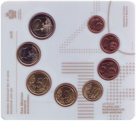 Годовой набор монет евро в буклете. 2016 год, Сан-Марино. Годовой набор монет евро в буклете. 2016 год, Сан-Марино.