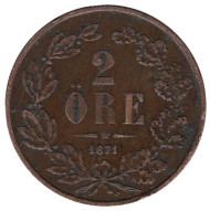 Монета 2 эре. 1871 год, Швеция. Монета 2 эре. 1871 год, Швеция.