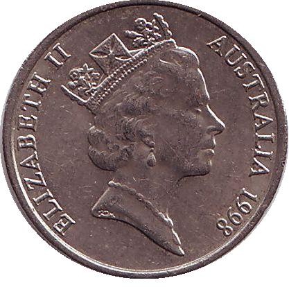 Монета 5 центов. 1998 год, Австралия. Ехидна. Монета 5 центов. 1998 год, Австралия. Ехидна.