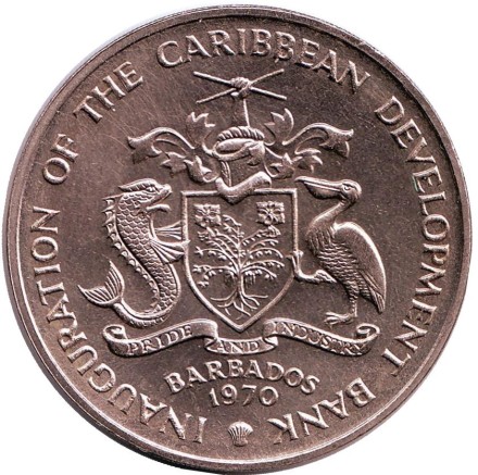 Монета 4 доллара. 1970 год, Барбадос. ФАО. Бананы.