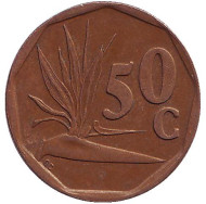 Монета 50 центов. 1992 год, ЮАР. Стрелитция. Монета 50 центов. 1992 год, ЮАР. Стрелитция.