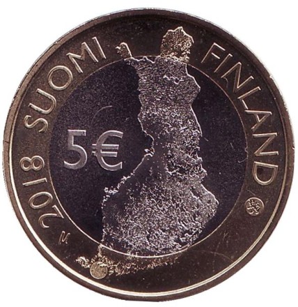 Монета 5 евро. 2018 год, Финляндия. Архипелаговое море. Монета 5 евро. 2018 год, Финляндия. Архипелаговое море.