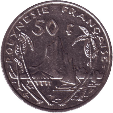 Монета 50 франков. 2001 год, Французская Полинезия. Скалистый остров Муреа.
