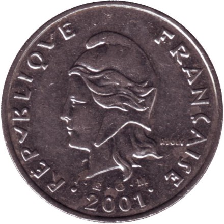 Монета 50 франков. 2001 год, Французская Полинезия. Скалистый остров Муреа. Монета 50 франков. 2001 год, Французская Полинезия. Скалистый остров Муреа.