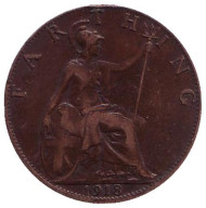 Монета 1 фартинг. 1918 год, Великобритания. Монета 1 фартинг. 1918 год, Великобритания.