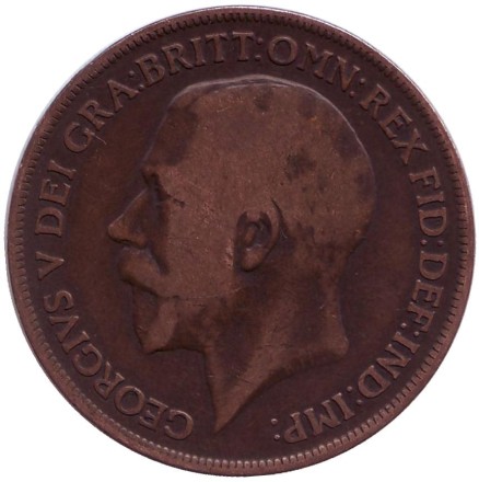 Монета 1 пенни. 1919 год, Великобритания. (Отметка: "H") Монета 1 пенни. 1919 год, Великобритания. (Отметка: "H")