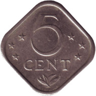 Монета 5 центов, 1976 год, Нидерландские Антильские острова. Монета 5 центов, 1976 год, Нидерландские Антильские острова.