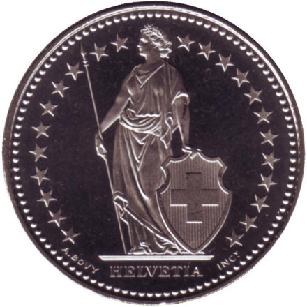 Монета 2 франка. 2019 год, Швейцария. UNC. Гельвеция. Монета 2 франка. 2019 год, Швейцария. UNC. Гельвеция.