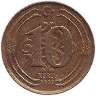 Монета 10 курушей. 2009 год, Турция. Монета 10 курушей. 2009 год, Турция.