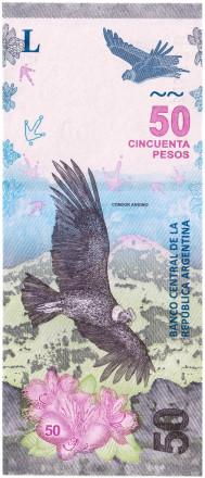 Банкнота 50 песо. 2018 год (ND), Аргентина. 363(2) Андский кондор.