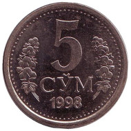 Монета 5 сумов. 1998 год, Узбекистан. UNC. Монета 5 сумов. 1998 год, Узбекистан. UNC.