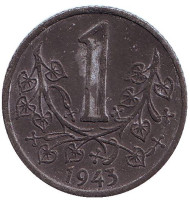 Монета 1 крона. 1943 год, Протекторат Богемии и Моравии. Монета 1 крона. 1943 год, Протекторат Богемии и Моравии.