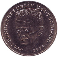 Монета 2 марки. 1982 год (G), ФРГ. Курт Шумахер. Монета 2 марки. 1982 год (G), ФРГ. Курт Шумахер.