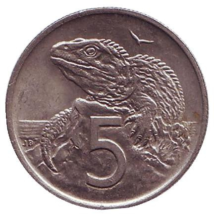 Монета 5 центов. 1971 год, Новая Зеландия. Гаттерия.