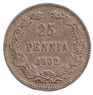 Монета 25 пенни. 1902 год, Финляндия в составе Российской Империи. Редкая. Монета 25 пенни. 1902 год, Финляндия в составе Российской Империи. Редкая.
