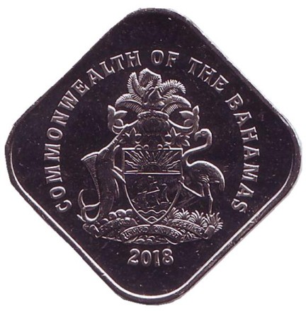 Монета 15 центов. 2018 год, Багамские острова. Гибискус. Монета 15 центов. 2018 год, Багамские острова. Гибискус.