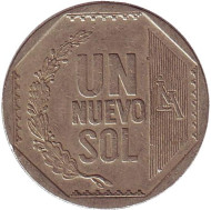Монета 1 соль. 2011 год, Перу. Монета 1 соль. 2011 год, Перу.