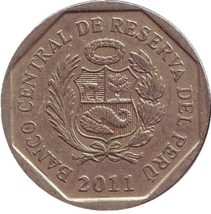 Монета 1 соль. 2011 год, Перу. Монета 1 соль. 2011 год, Перу.