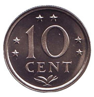 Монета 10 центов. 1985 год, Нидерландские Антильские острова. UNC. Монета 10 центов. 1985 год, Нидерландские Антильские острова. UNC.