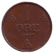 Монета 1 эре. 1934 год, Норвегия. Монета 1 эре. 1934 год, Норвегия.