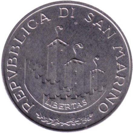 Монета 10 лир. 1993 год, Сан-Марино. Коринфская колонна.